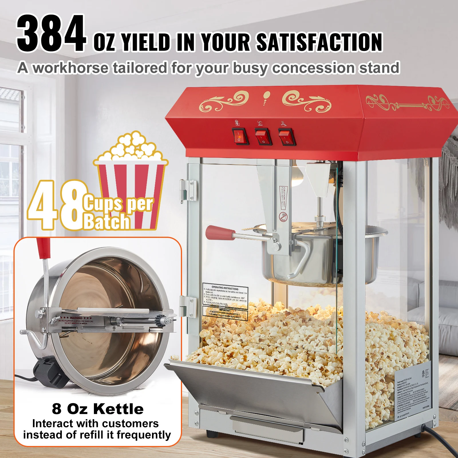 Commercial Countertop Popcorn Machine with Tempered Glass