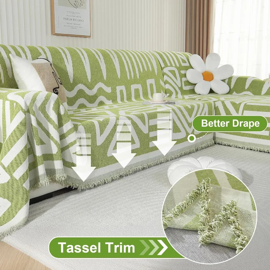 Boho Sectional Couch Covers 2 Pieces L Shaped Sofa Cover for Living Room and Bedroom Chenille Fabric Couch Cover with Washable