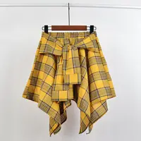 Summer Casual Retro Irregular Women Skirt Bow-knot Elastic Waist Shirt Style Blue White Lattice Mini A-line Shortskirt Female - Image 2