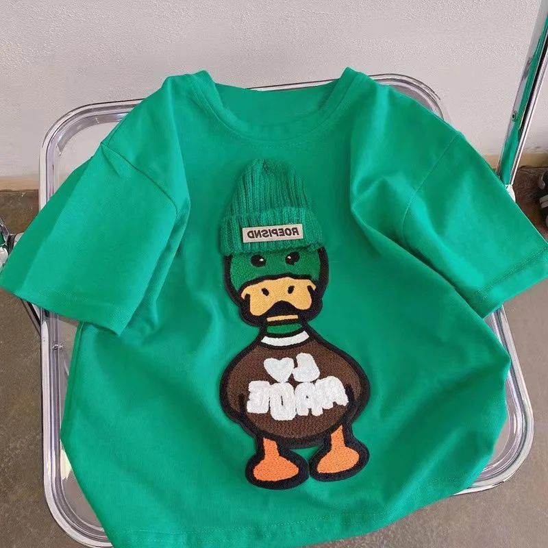 Arrival Popular Embroidered Duck Casual Korean Short Sleeved Casual Tshirt Suit 1-7Year Childrens Summer Boys Girls Tee Roupas 5