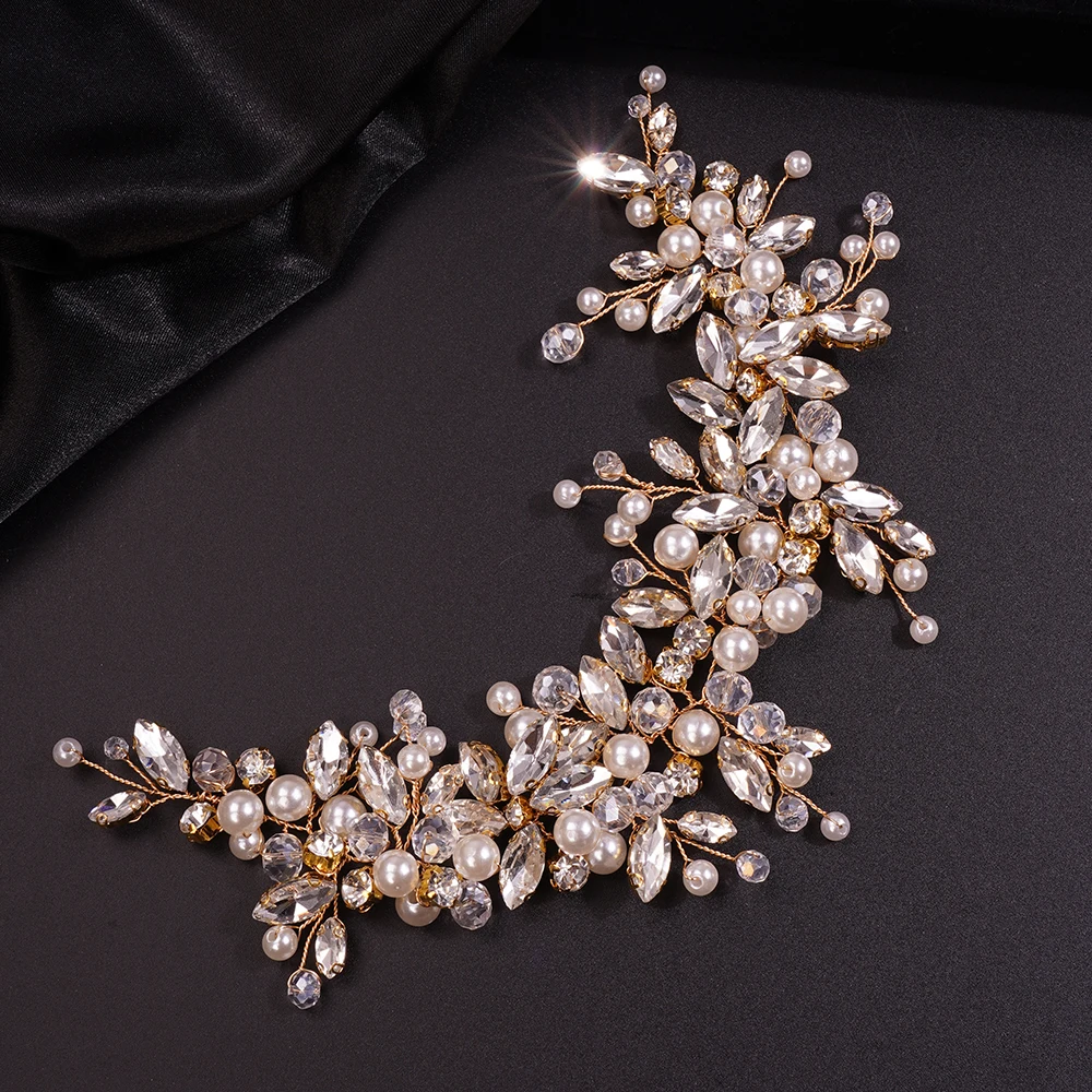 Bridal Rhinestones Headband Crystal Tiara for Women Pearl Wedding Headpieces for Bride Prom Birthday Party Hair Accessories hair accessories bridal hair accessories
