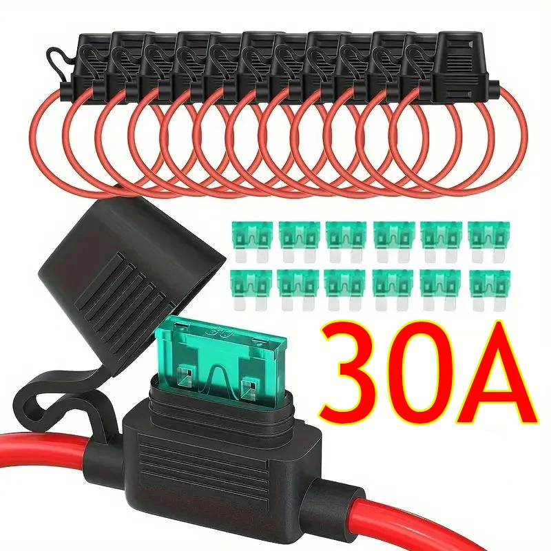 Car Mini Waterproof Fuse Box Blade Type in Line Fuse Holder Power Socket 14AWG for 2V 30A Car Motorcycles Car Fuse Box