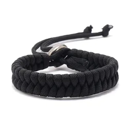 Handwoven Paracord Survival Bracelet - Adjustable Punk Jewelry (Black)