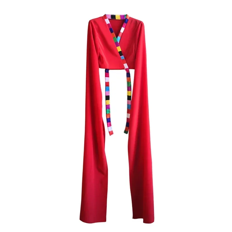Chinese Dance Tops Water Sleeves National Dance Costume Adult Children Yangko Hanfu Wear Beijing Opera Tibetan Costume