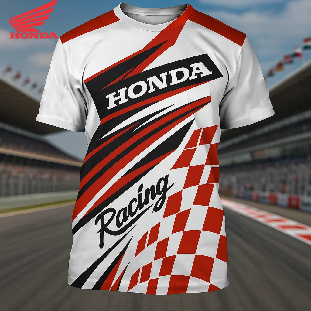 여름 스트릿 스타일 혼다 오토바이 티셔츠 남성 패션 힙합 레이싱 디자인 반팔 티셔츠 데일리 캐주얼웨어