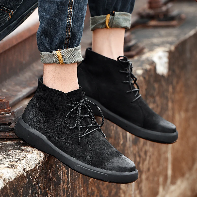 

Men ankle Boots Handmade Casual shoes For Man lace up Winter Boot With Fur Keep Warm Shoes Male Hombres Botas winter men shoes