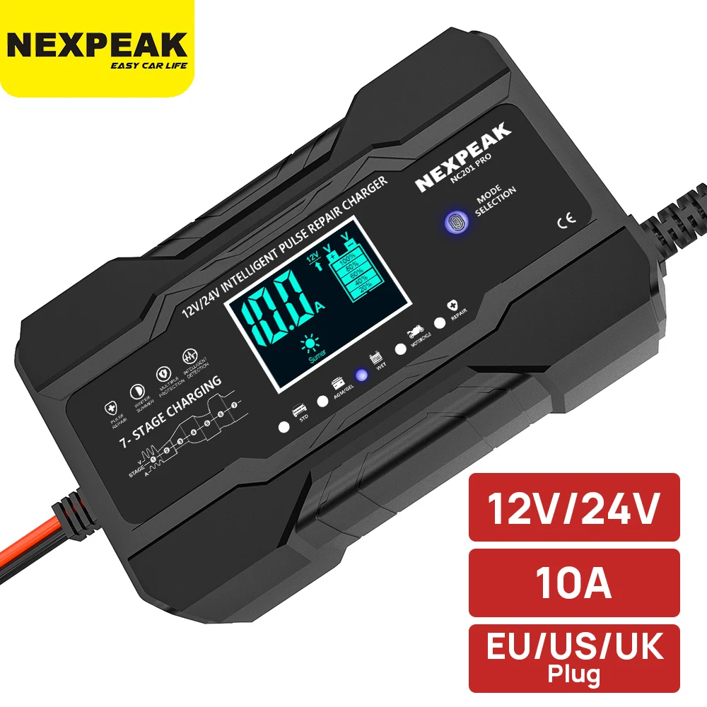 12v 10a Intelligent Car Motorcycle Battery Charger Digital Lcd Display