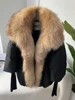2023 Large Real Silver Fox Fur Collar with Knit Sleeve  Winter Women Coat White Duck Down Jacket Super Fashion Outerwear Luxury 3