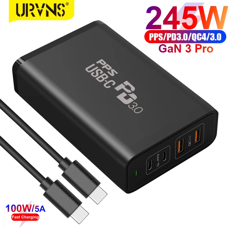 

URVNS 245W GaN 3 Pro USB-C Power Adapter 4-port Type C Quick Charge 3.0 QC4+ Charger PD 100W PPS 65W Fast Charging for Laptops