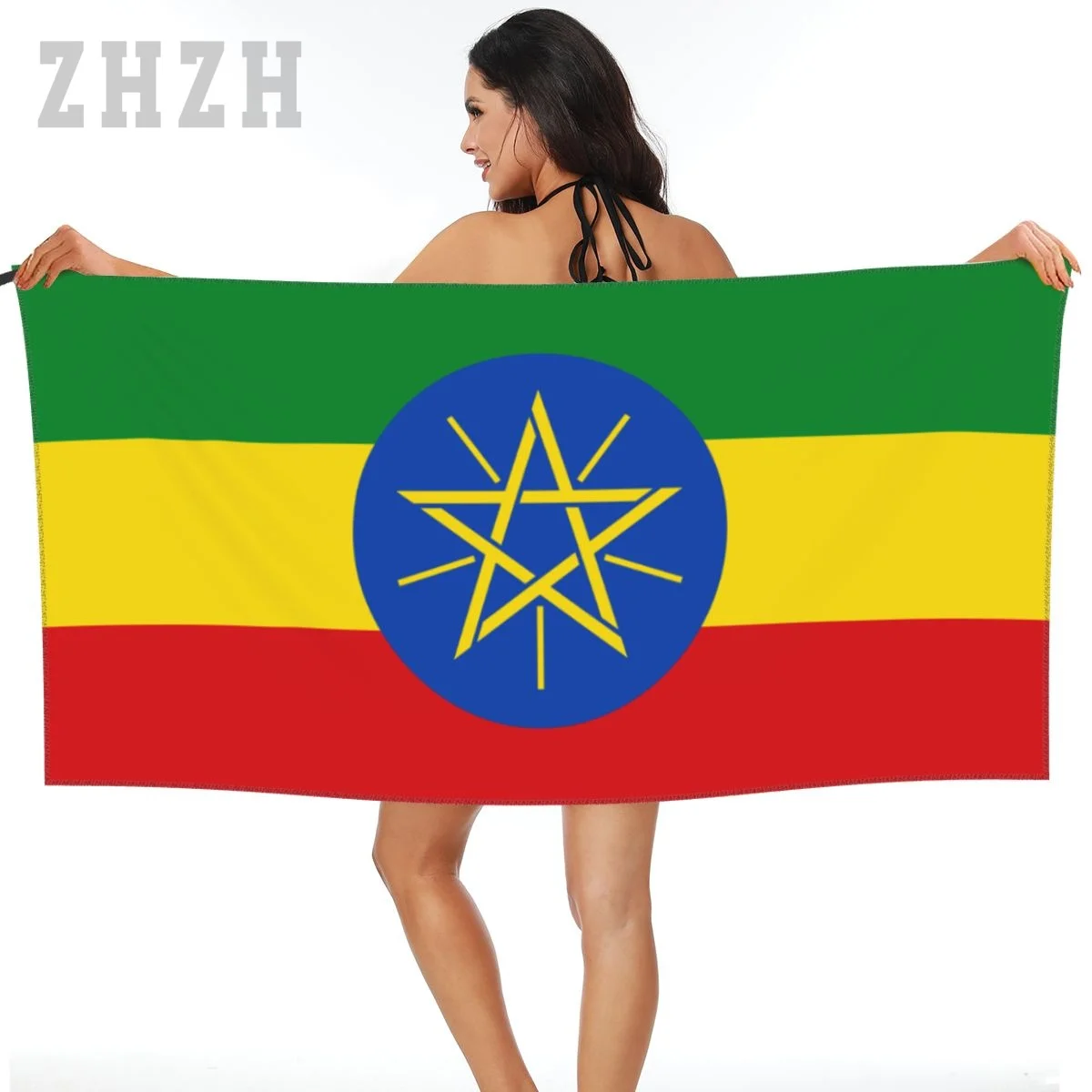 

More Design Ethiopia Flag Emblem Bath Towel Quick dry Microfiber Absorbing Soft Water Breathable Beach Swimming Bathroom