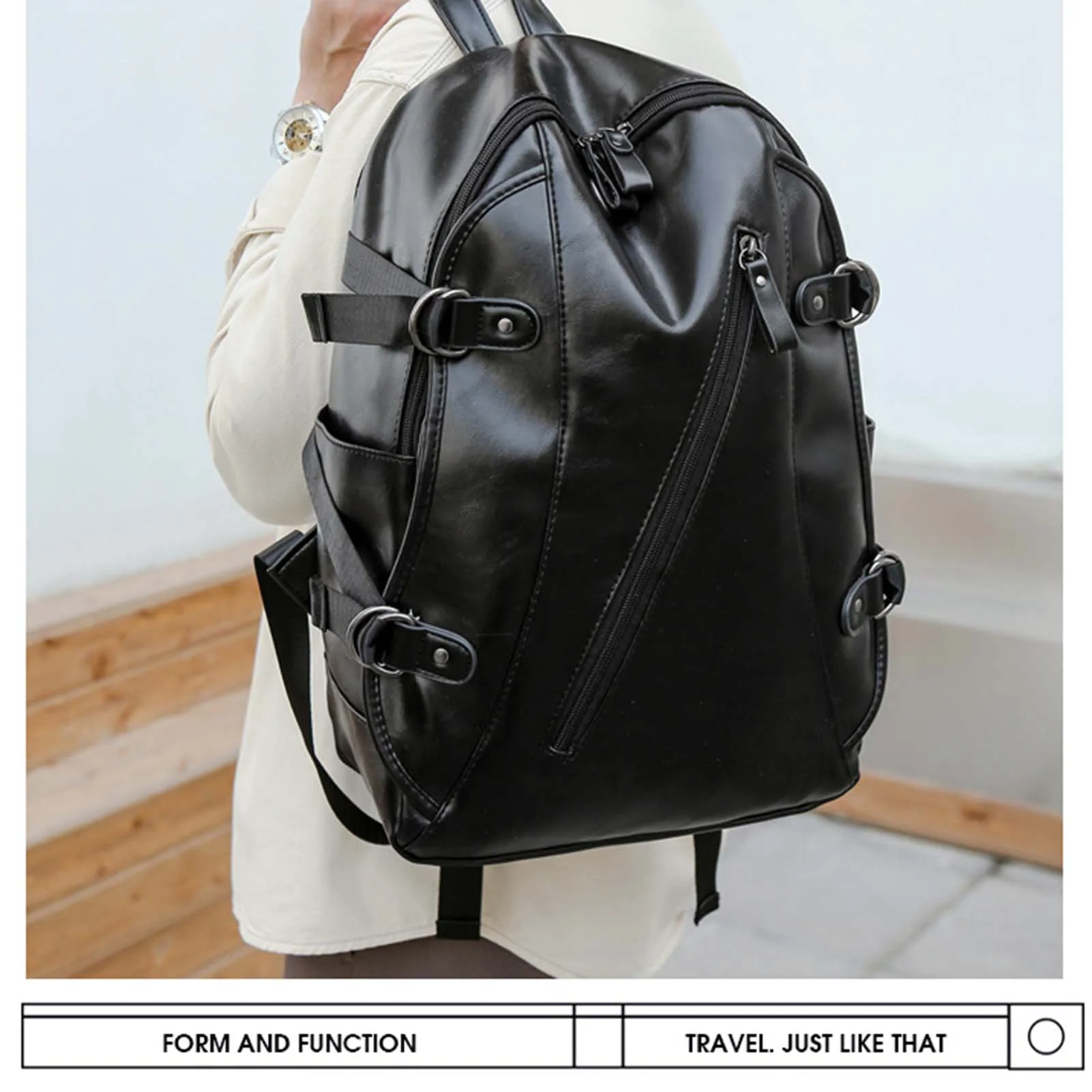 

Cool Black/Brown Side Buckle Schoolbag Large Capacity Lightweight Pack For Business Trip Work