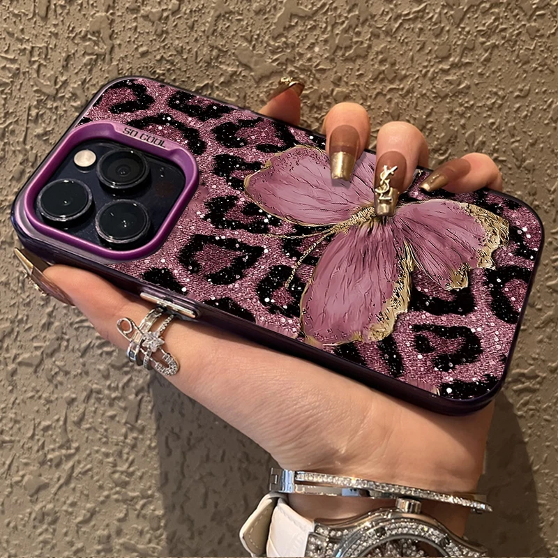 Butterfly Leopard Print Matte Phone Case - Stylish and Protective Back Cover