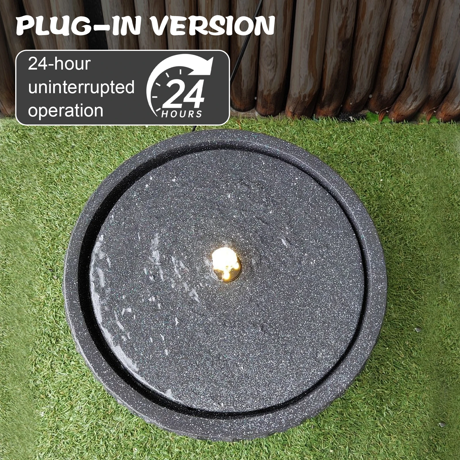 13 Inch High Solar Water Fountain Outdoor Freestanding Fountain Round Stone with LED Lights and Pump for Garden Patio Deck Porch