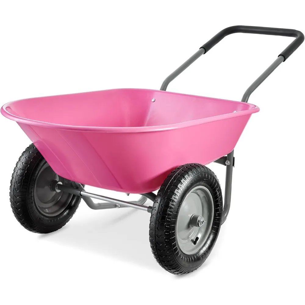 Dual-Wheel Home Utility Yard Wheelbarrow Pink