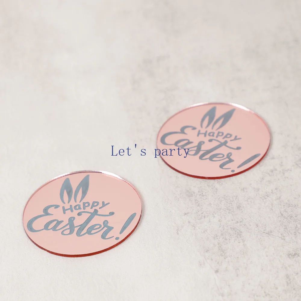Cake Toppers 10Pcs Happy Easter Theme Mirror Acrylic Cake Toppers Rabbit Ear Baking Cupcake Topper for Happy Easter Party Dessert Decoration
