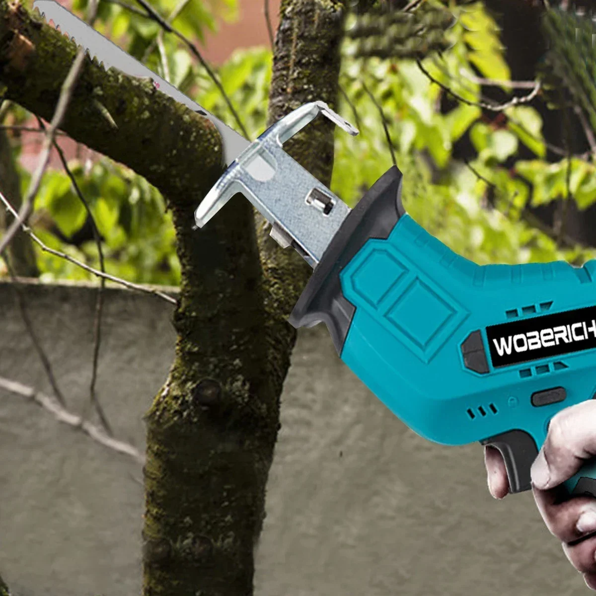 Cordless Reciprocating Saw 21V Chainsaw Cutting Wood/Metal/PVC Pipe Adjustable Speed with Saw Blades Power Tool By WOBERICH reciprocating saw reciprocating saw adapter