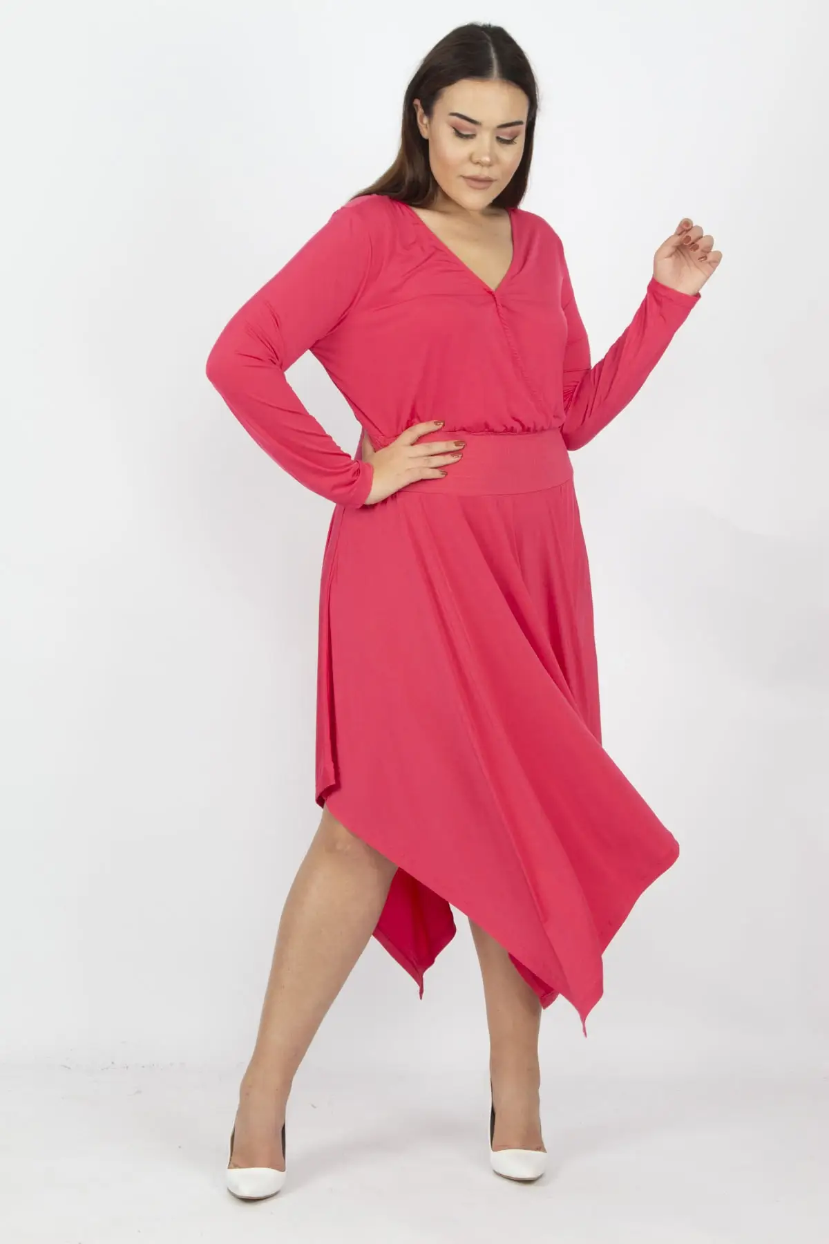Sans Textile Women Fuchsia Wraped Collar Asymmetrical Cut Dress 65 N25993 | Женская одежда