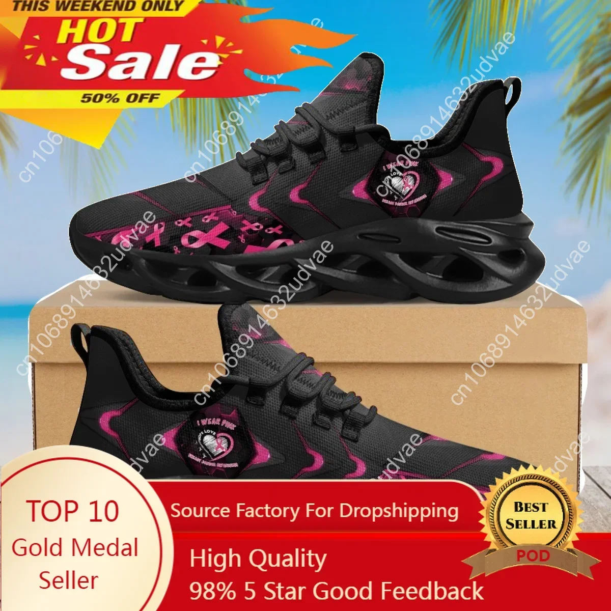 Breast Cancer Shoes Light Soft Flats for Women I Wear Pink Breast Cancer Mesh Sneakers Outdoor Walking Footwear 2023