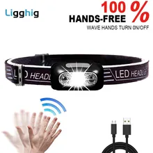 

USB Rechargeable Powerful Headlamp LED Zoom Sensor Headlight Outdoor Super Bright Flashlight Outdoor Hiking Lantern Torch Light