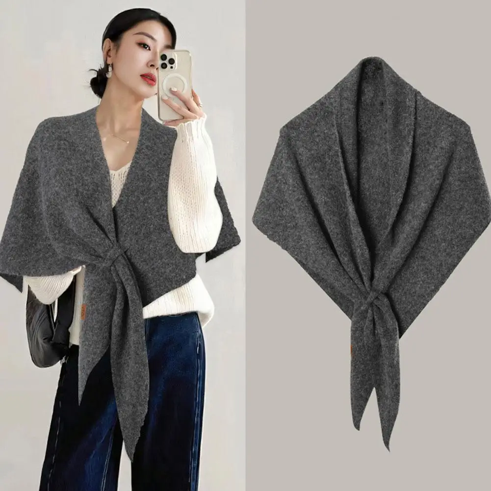 Womens Retro Triangle Shawl Cape Solid Color Scarf