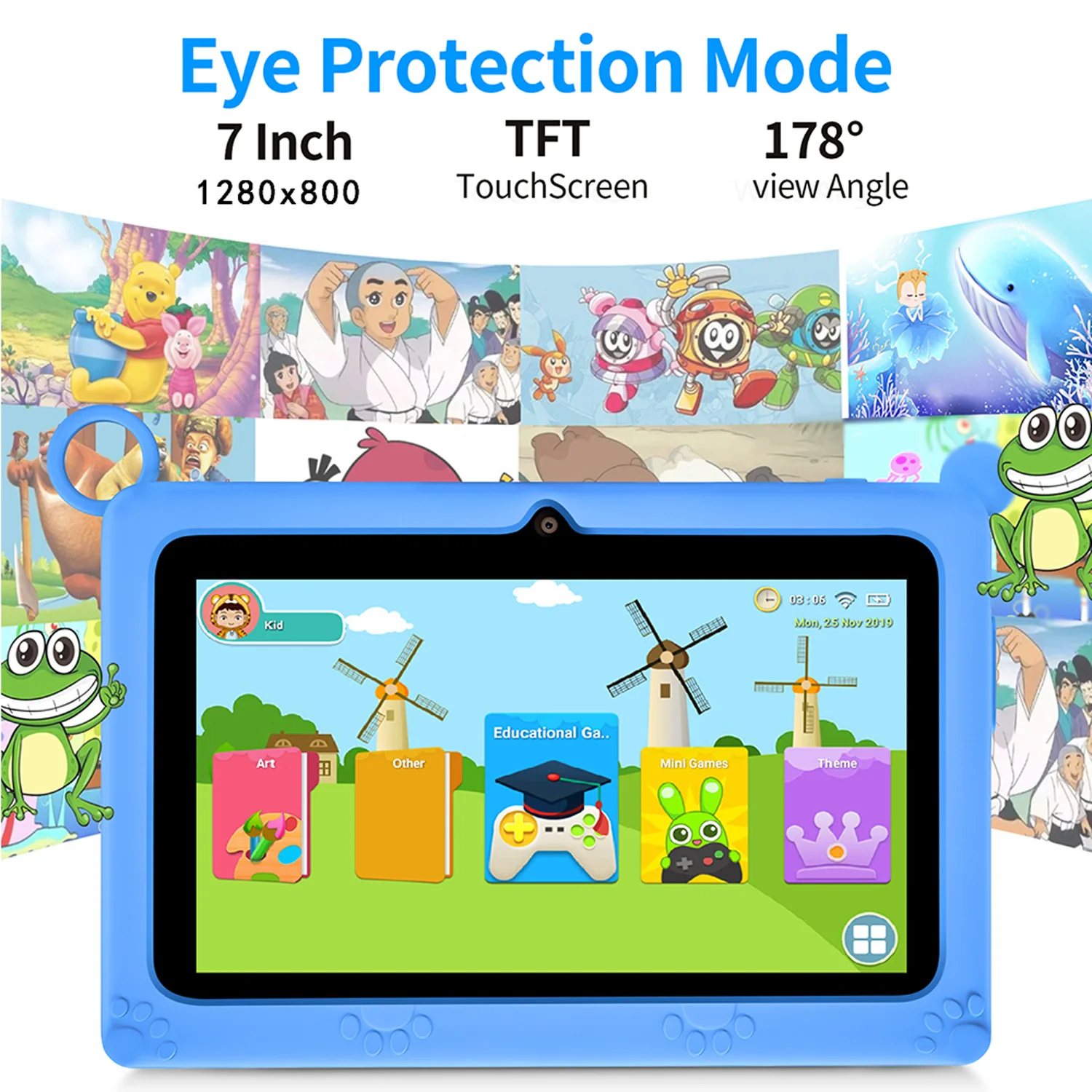 New Global Android Version 7 Inch tablets Quad Core 4GB+64GB ROM 5G WiFi Google Kids Tablets Portable Kids-Proof protective case