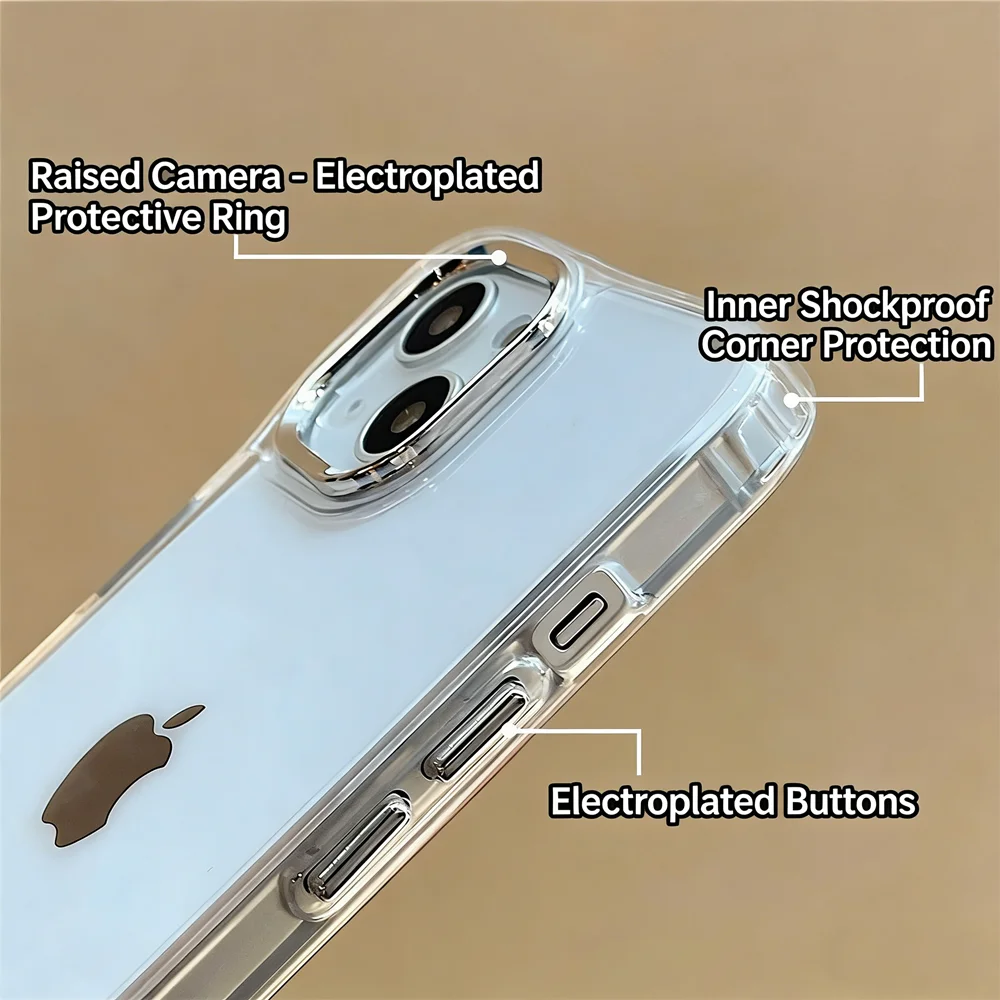 Luxury Electroplated Lens Frame Phone Case - Shockproof HD Clear Back Cover