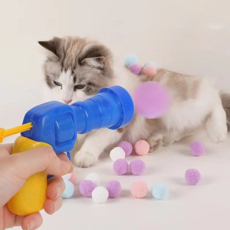 Cat Interactive Toy Toy Gun Plush Ball Firing Gun Silent Polyester High Bounce Ball Fun Cat Stick