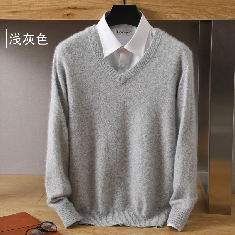 Turtleneck Sweater Men's Pure Mink Cashmere Sweater V-Neck Pullover Knitted Large Size Winter Longsleeve