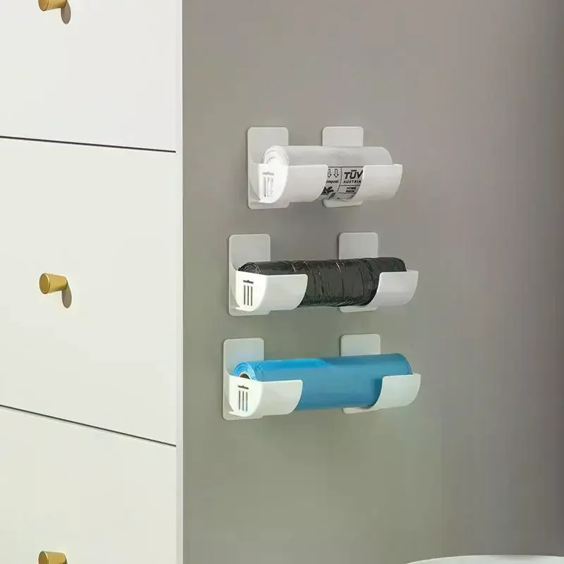 2/4Pcs Trash Bag Holder Rack Wall Mounted Plastic Self-adhesive Storage Shelf For Kitchen Bathroom Organizer