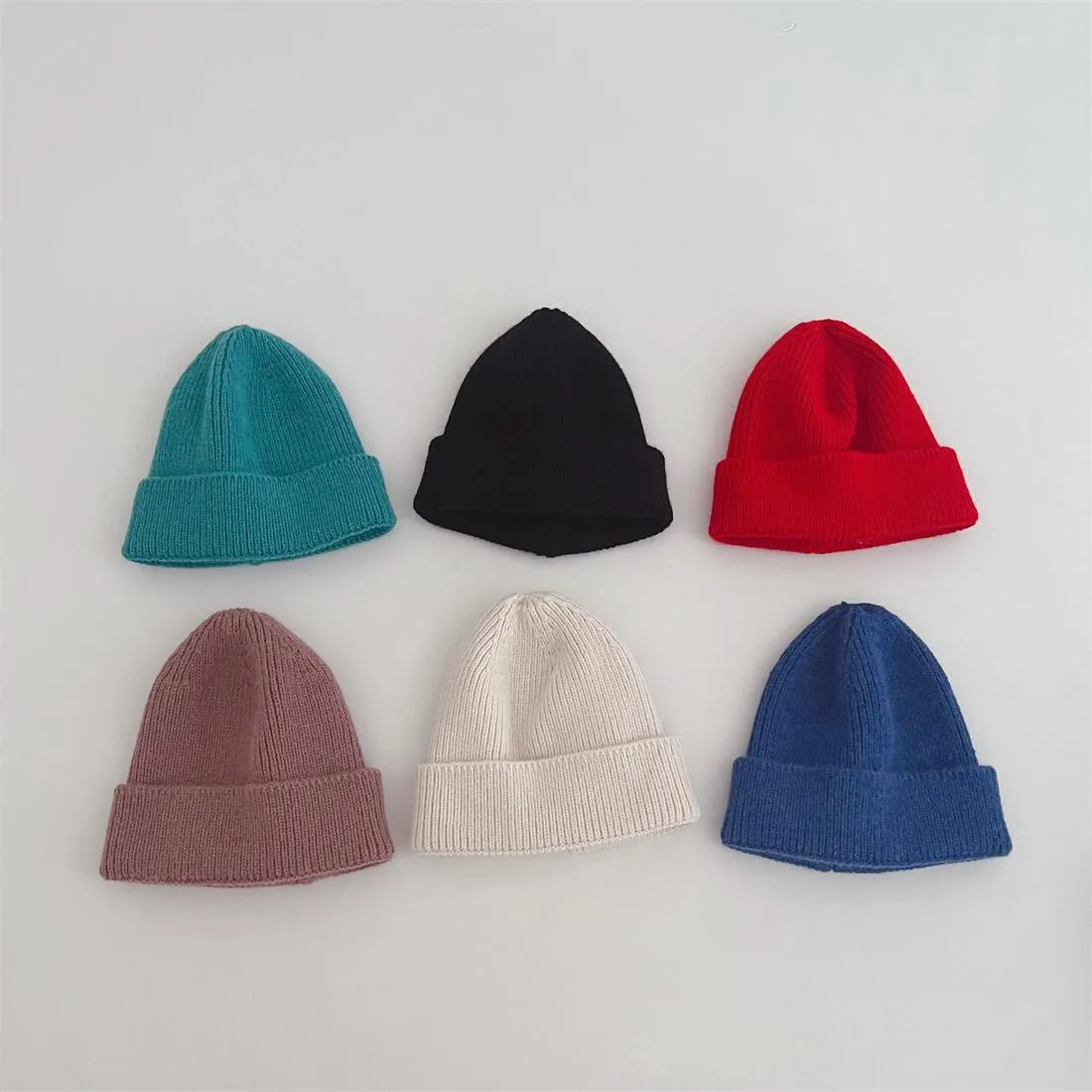 Autumn Winter Knitsuit Boy Girl Children Candy Color Solid Casual Knitted Hat Baby Warm Soft Cotton Cap Kid Fashion Kniting Caps 2