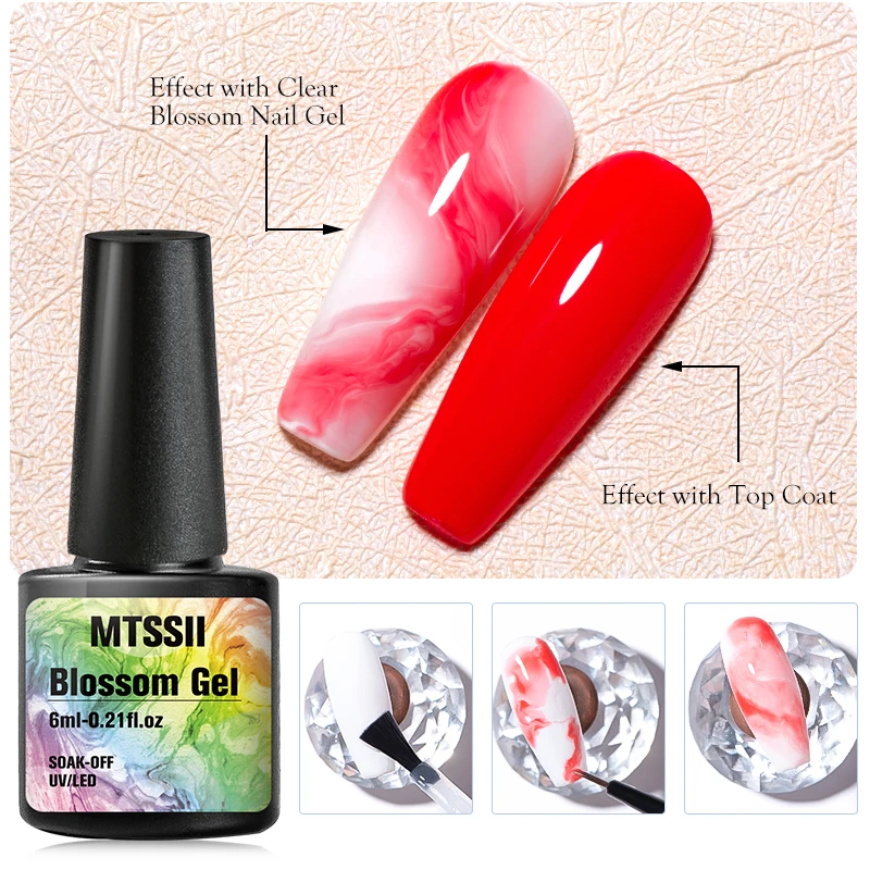 6Pcs/Set Watercolor Floral Print Clear Nail Blooming Gel Polish Kit Spring Colorful Semi Permanent Soak Off UV Art Gel Varnish 5