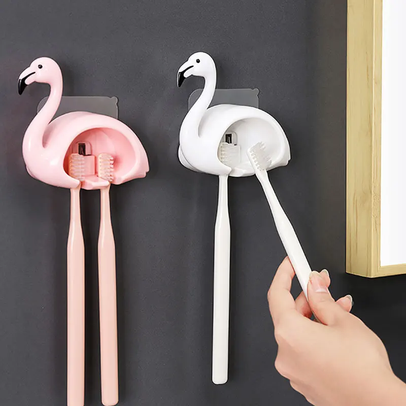 

Flamingo Toothbrush Holder Shelf Wall Mount Tooth Brush Holders Container Organizer Bathroom Oral Hygiene Toothbrushes Accessory