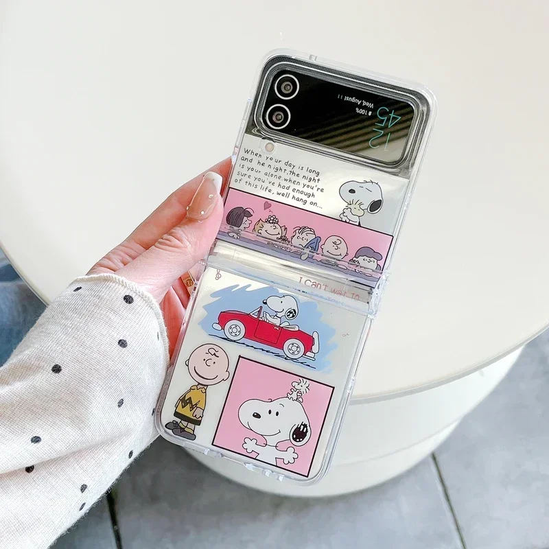 thumbnail image 1 of Bonita funda de teléfono con dibujos animados de Snoopy y Charlie Brown para Samsung Galaxy Z Flip 6 5, funda de TPU suave transparente para Z Flip 3 4 con cordón, 1 of 5