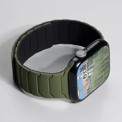 Magnetic Silicone Apple Watch Band Replacement Strap for 42 44 45 46 49mm (13 green black)