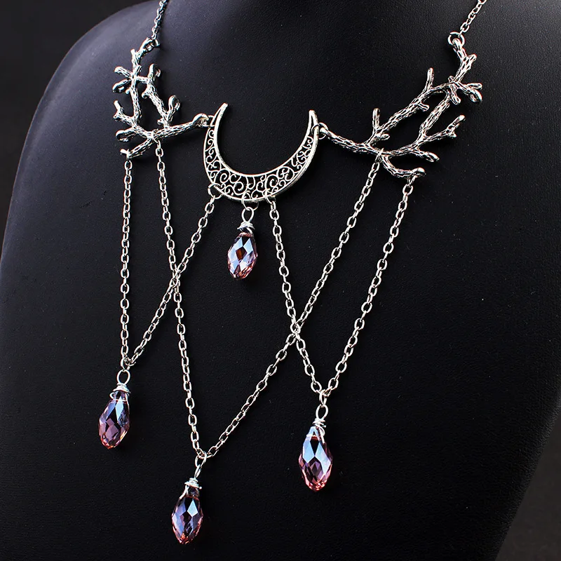 Gothic Moon Branch Charm Necklace Witchcraft Amethyst Moon Pendant ...
