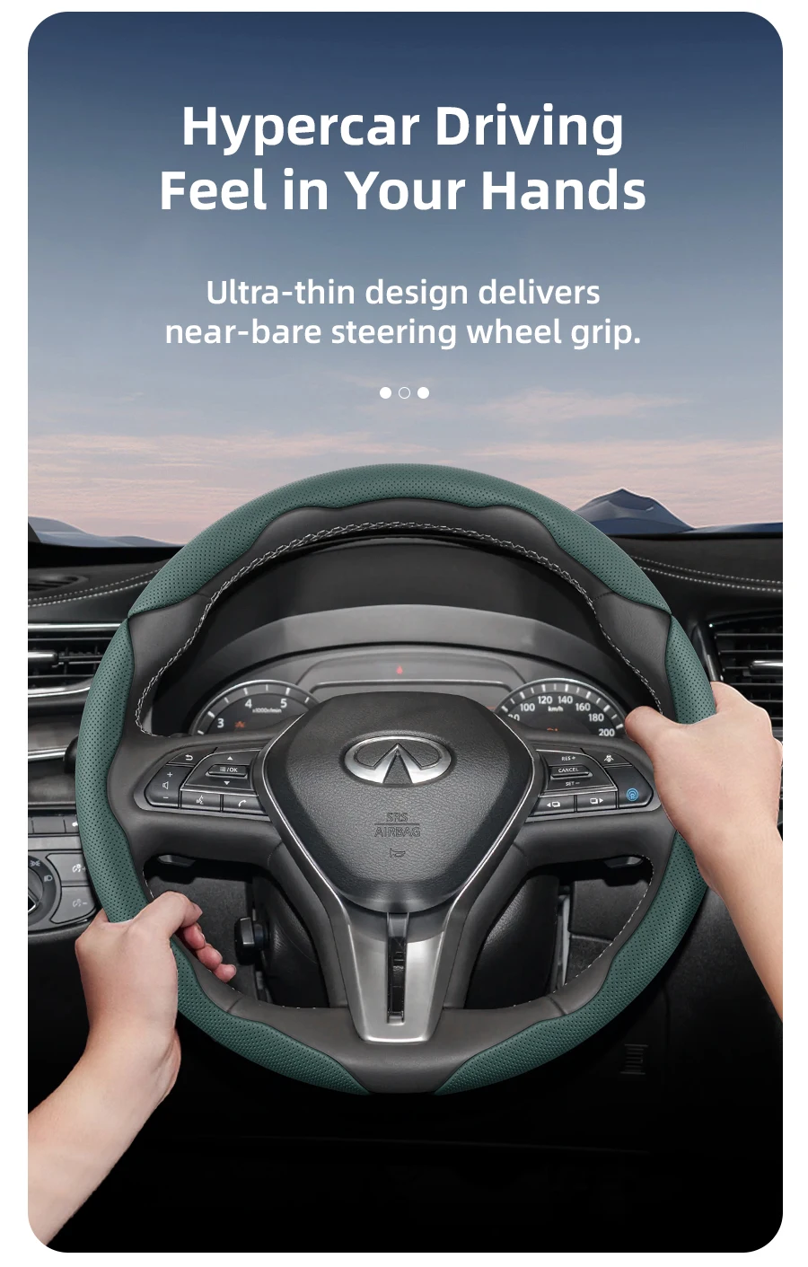 Geeignet für Infiniti, atmungsaktiver Loch-Leder-Lenkradbezug, segmentiertes Schnellverschluss-Design, rutschfest und langlebig, Q50 G37 Fx35 G35 Q45 Qx50 Qx60 Qx70 Ex25 Q30 Qx80 Q60 Q70 Q80 Q35 Q50L Qx55 – Detail 9