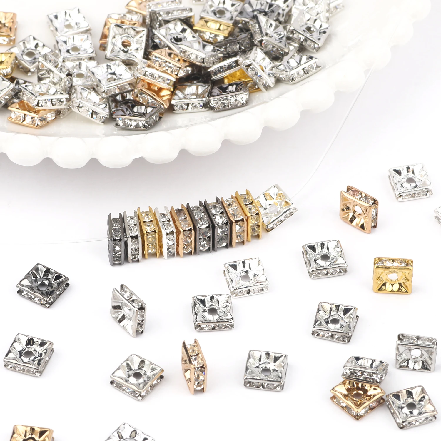 Perles de cristal en forme de boule de strass AB, 50 pièces/lot, 6mm 8mm 10mm, pour la fabrication de bijoux, accessoires de bricolage