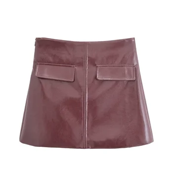 Women's Solid Bodycon Mini Skirt PU Leather Sexy Streetwear Elegant Fashion 2026 Y2K Style Faldas Mujer Skirt Faux Woman Skirt 1