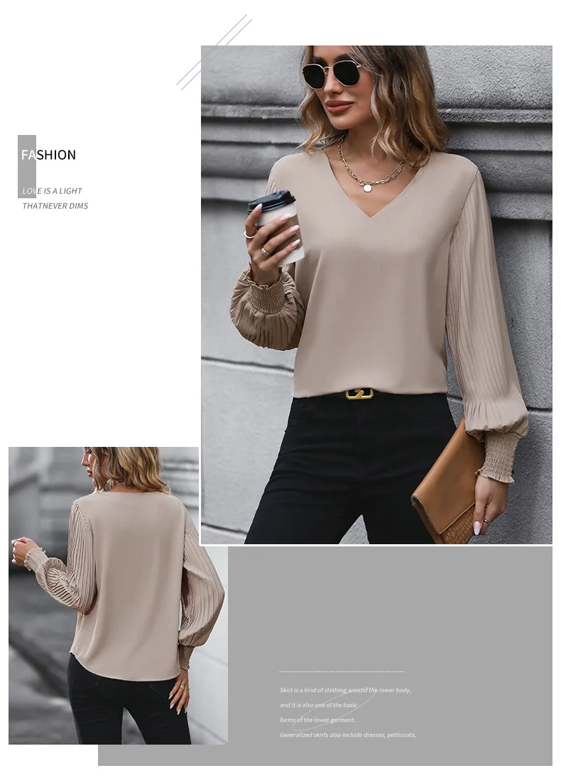 Chiffon V-Neck Long Sleeve top - Elegant Women’s Top