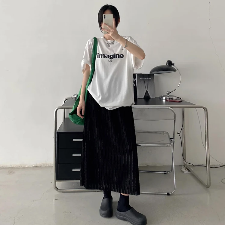 Pregnant Woman Spring Summer Belly Skirts Fashion Maternity Pleated Straight Skirts Black White Length 90cm