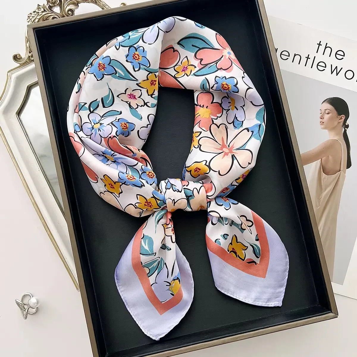 Yellow Lemon Print Square Silk Scarf - Fashionable Neck Tie & Decorative Neckerchief