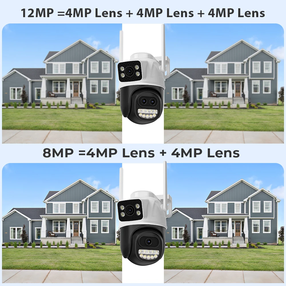 12MP 6K PTZ Wifi Camera Dual Lens 8X Digital Zoom AI Human Detection Outdoor 8MP