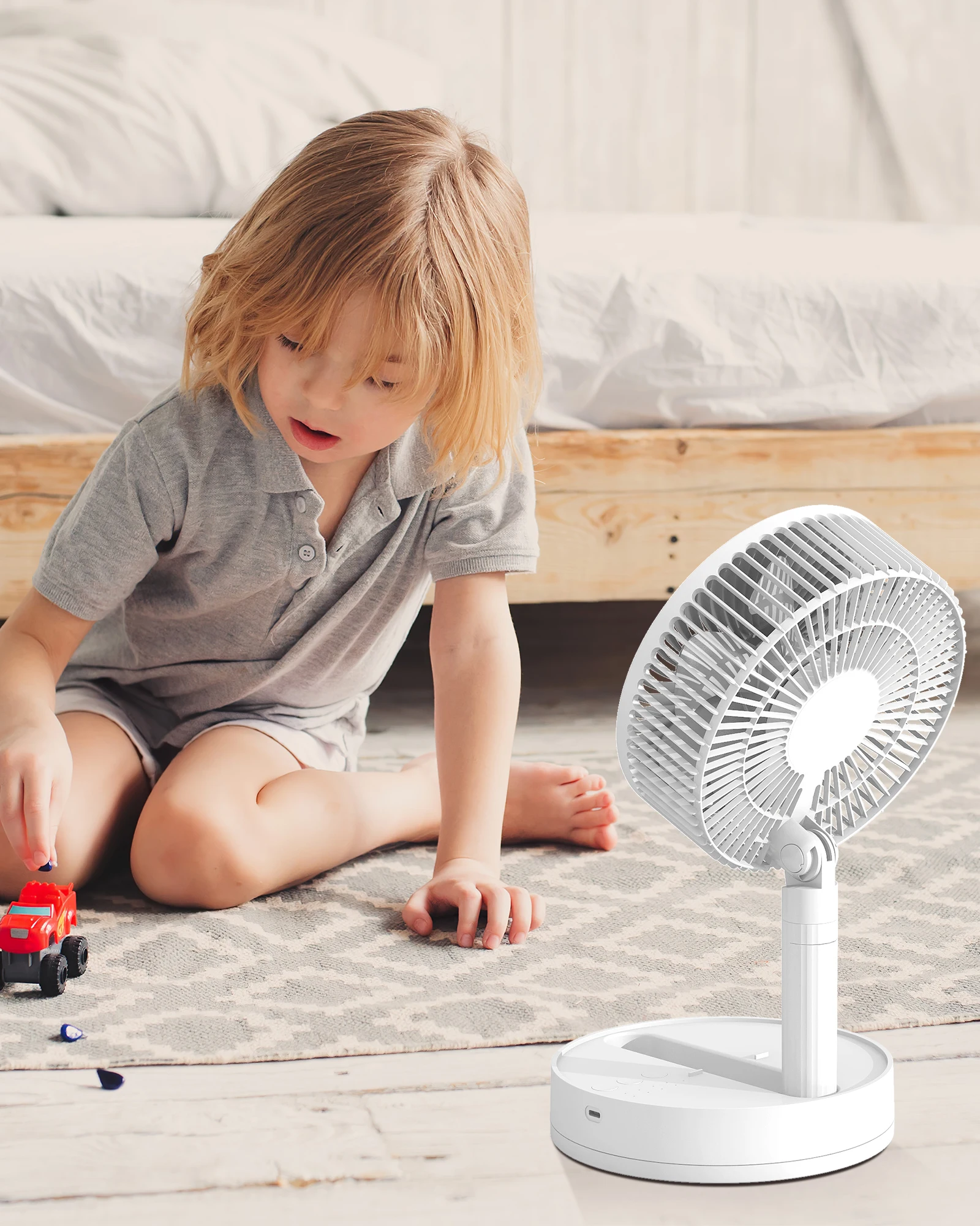 Enhanced Portable Oscillating Desk Fan – 8-Inch USB Rechargeable with 4-Speed Airflow, Foldable Design