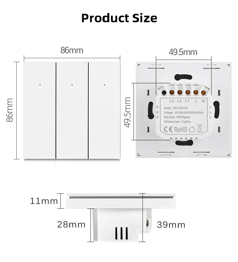 Zigbee Smart Light Switch Push Button with Neutral 1 2 3 Gang White Black Wall I