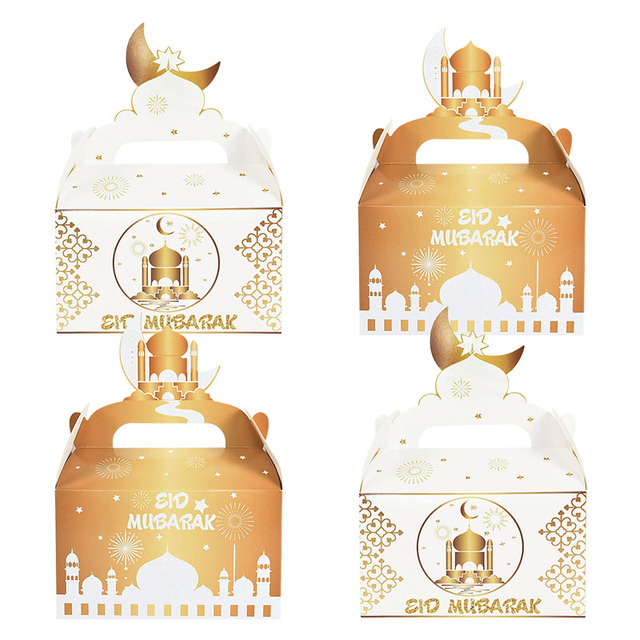 Eid Mubarak Gift Boxes With Handle Ramadan Decoration Paper Candy Box Islamic Muslim Eid Al-Fitr Decor Party Supplies