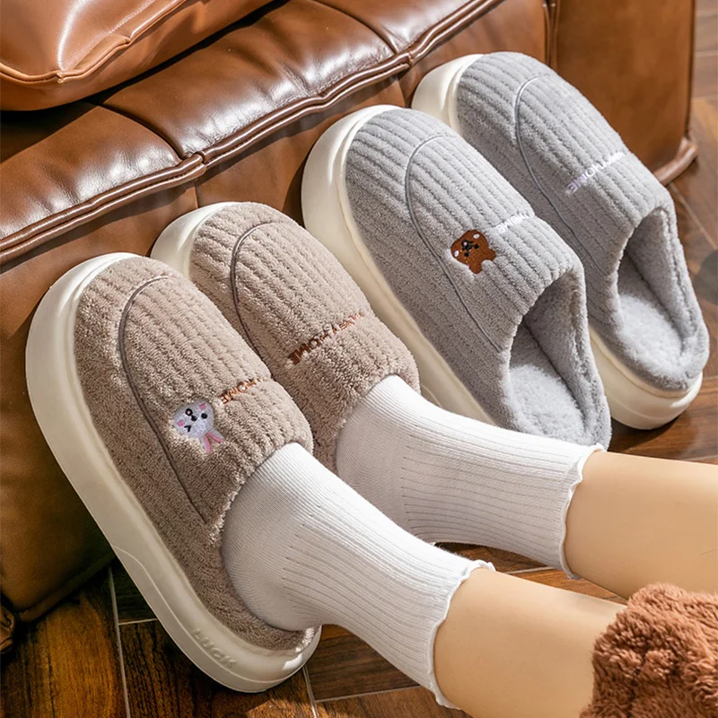 Lovely Rabbit Home Cotton Slippers Women Indoor Light Soft Sole Plush Slippers Woman Pink Platform Living Room Shoes Female