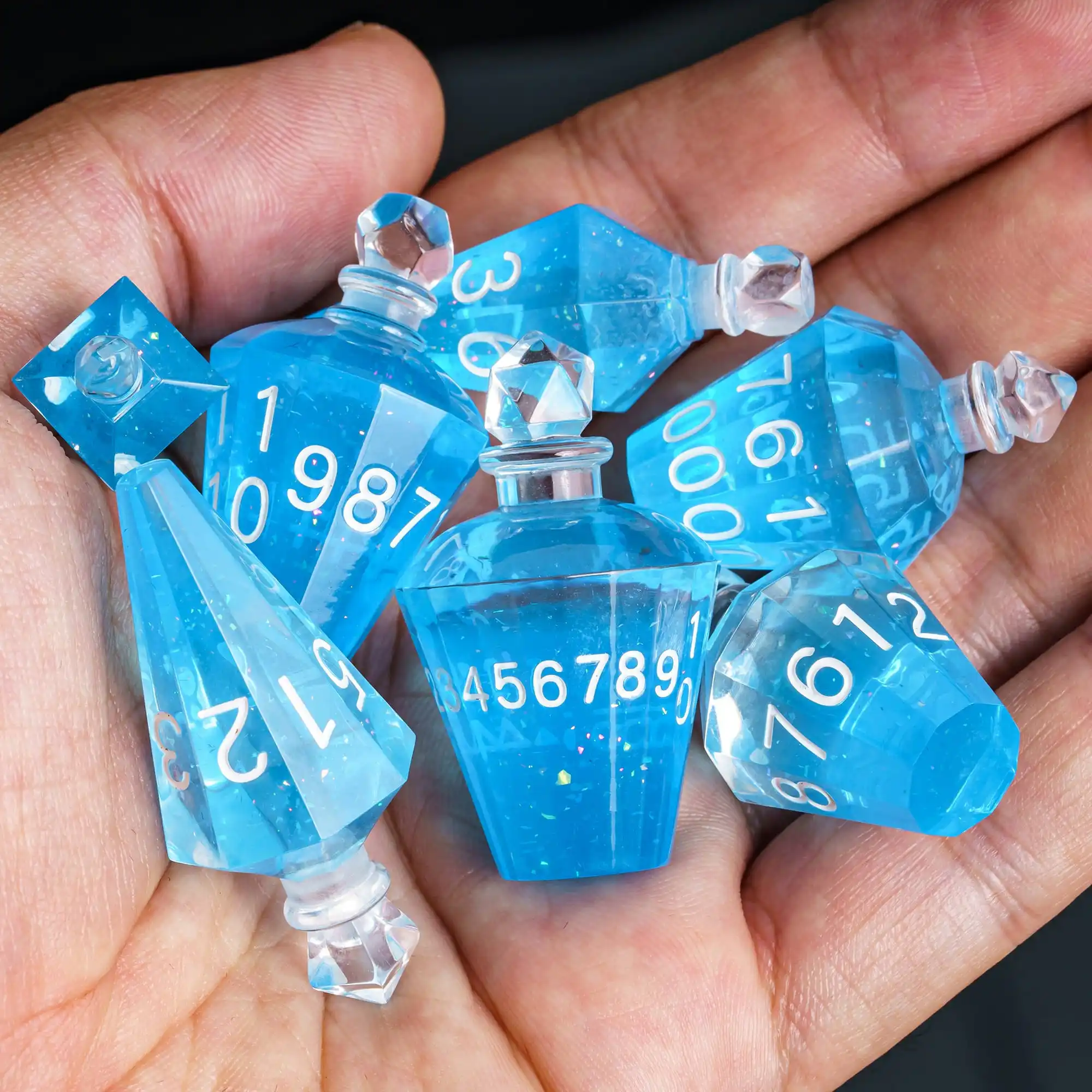 Dice Set 7 Potion Bottles DND Polyhedral Dice Handcrafted D4-D20 for Role Playing Game