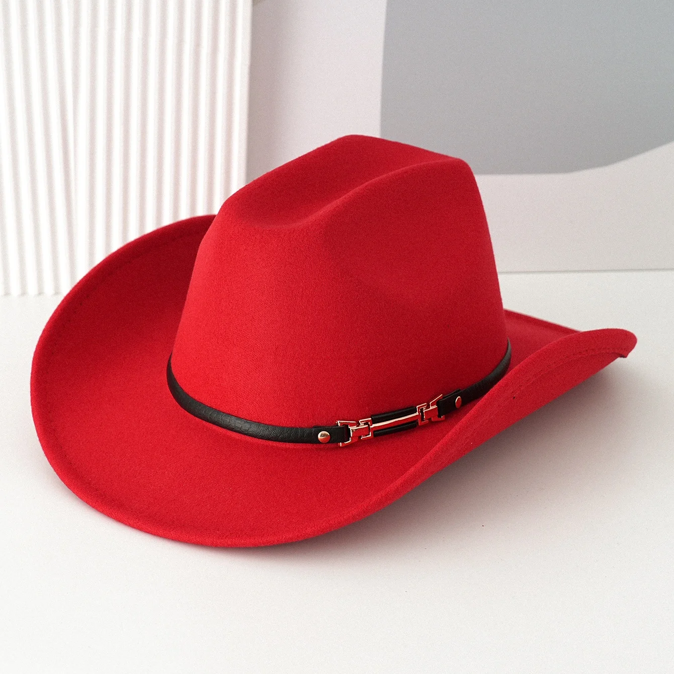 Metal Rivet Belted Cowgirl Hat for Womens Vintage Wide Brim Western Jazz Themed Party Cap