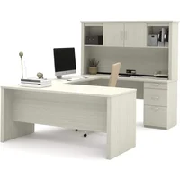 L-Shaped Executive Office Desk with Pedestal and Hutch，Desk with 3 Storage Cabinets， Executive Office Desk 2