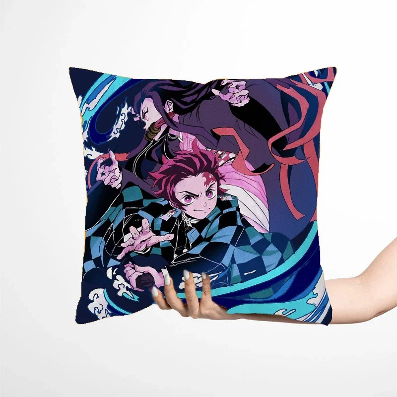 45 * 45CM Demon Slayer Kimetsu No Yaiba Pillowcase Home Decor Sofa Cartoon Anime Kamado Tanjirou Tomioka Giyuu Pillow Cover